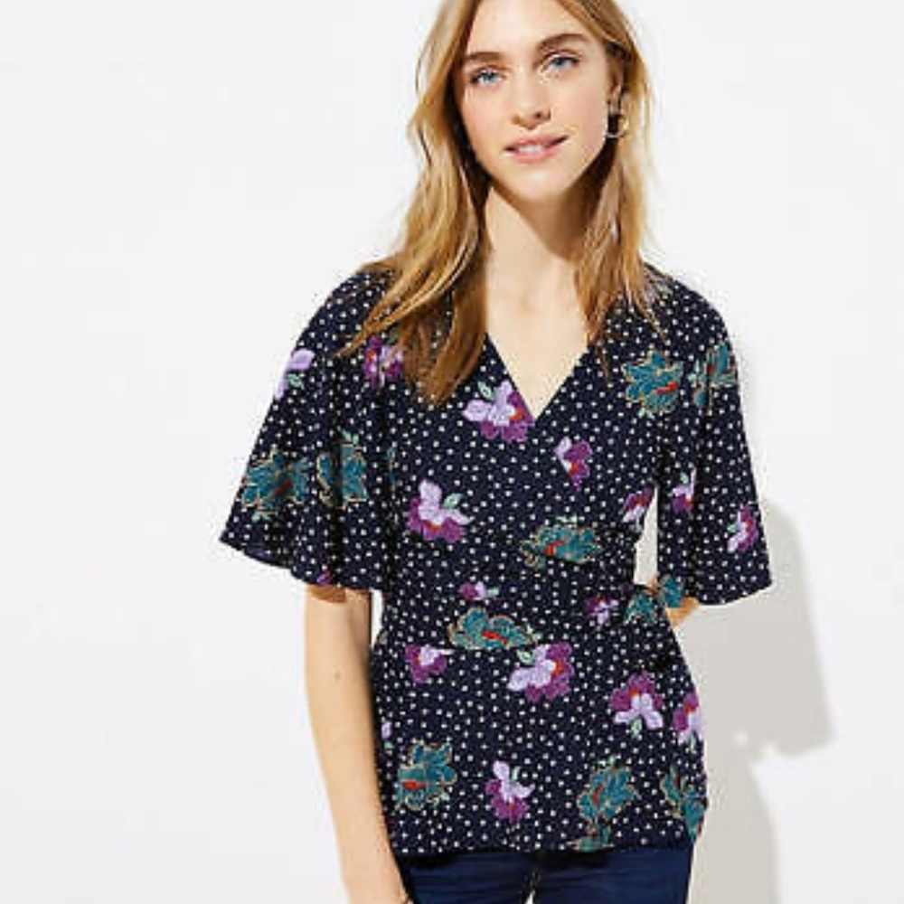 LOFT Petite Floral Dot Wrap Blouse